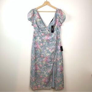 NWT Lulus Midi Dress Burnout Sz Large Blue Floral Babydoll Fairy Coquette